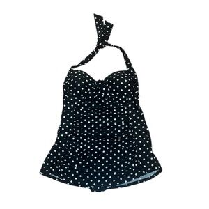 Merona Retro Black and White Polka Dot Swimsuit, skirted, swim dress, Small